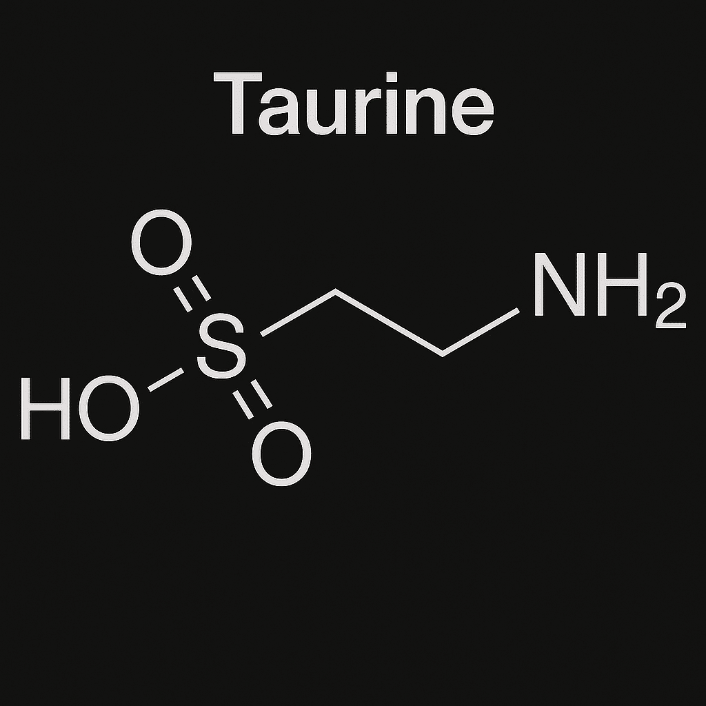 Taurine molecule structure on dark background (1:1 aspect ratio)