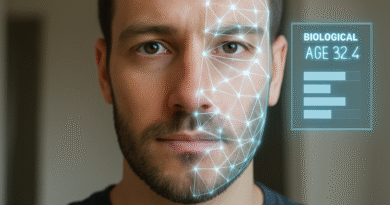 AI analyzing human face to estimate biological age using facial biometrics