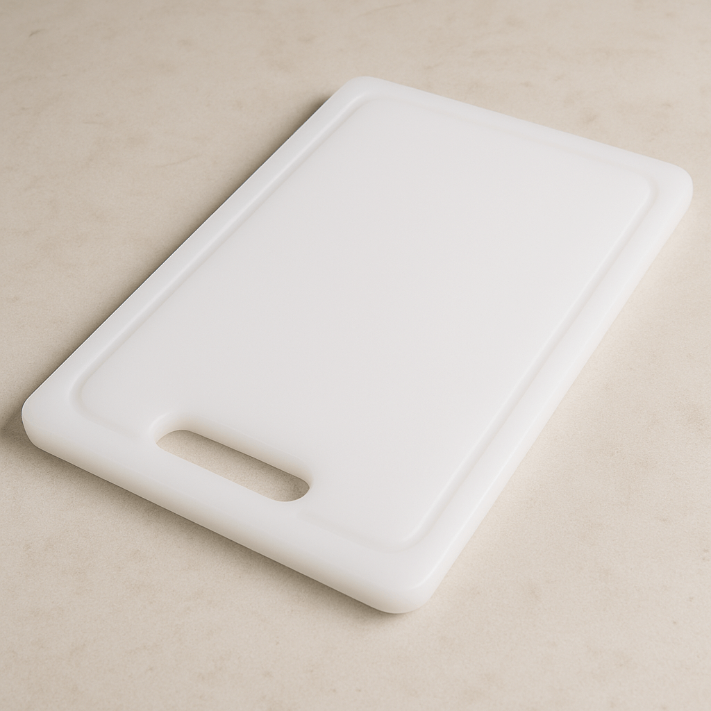 a white plastic cutting board.