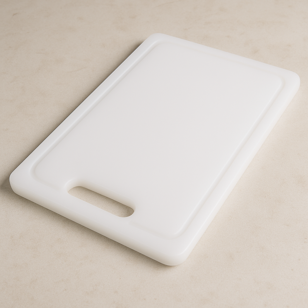 a white plastic cutting board.