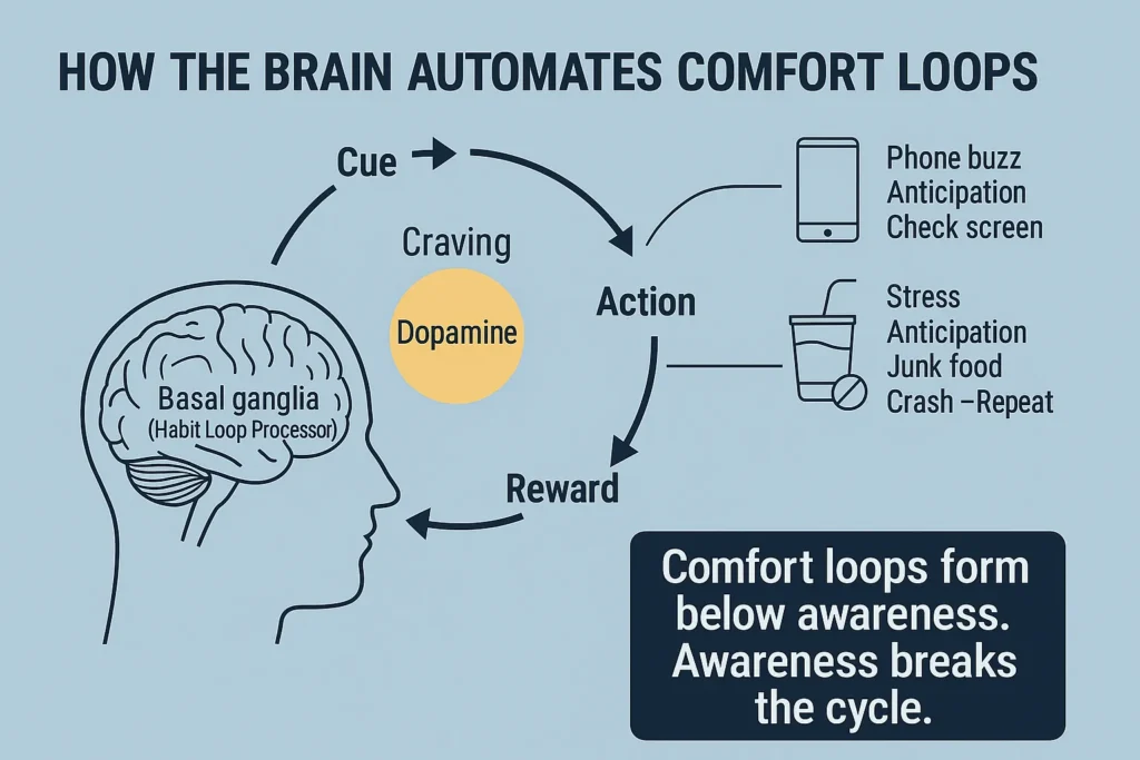 How the brain automates comfort loops infographic.